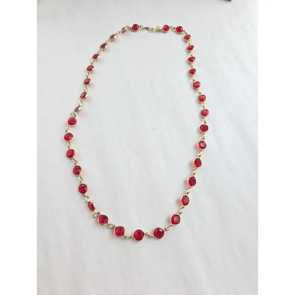 Two Sisters Necklace Gold Tone Red Crystals - Picture 2 of 8